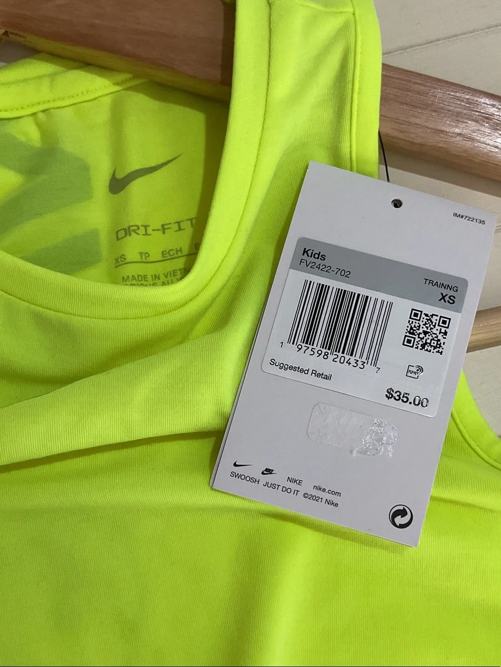 Nike Kids Neon Lime Athletic Tank Top with Black Swoosh